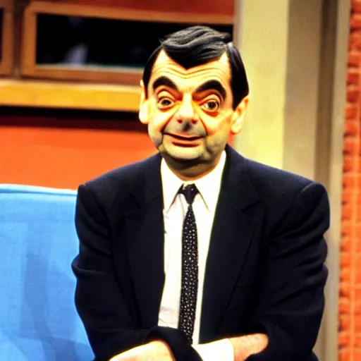 Image similar to mr. bean on the jerry springer show fighting with another guest.