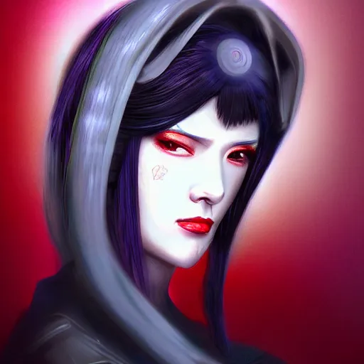 Prompt: a digital painting of the ghost in the shell geisha, high definition, photorealistic, digital art, trending on artstation, render