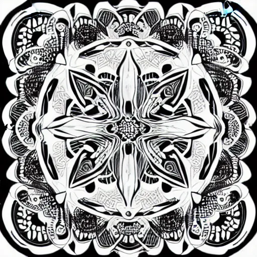 Prompt: black and white mandala openwork pattern