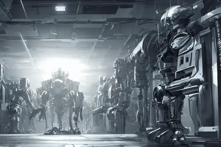 Image similar to parallax datacenter server room single mono colossus white rusty android robosaurus guard in artstation cinematic detailed concept art volumetric light sharp coherent cgsociety symmetric perfect server equipment