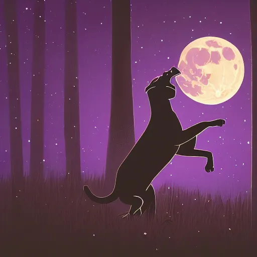 Prompt: a panther roaring at the moon in a forest during the night, large moon in the center. artistic. illustration. 4 k. cinematic. photoreal. dark colors. night.