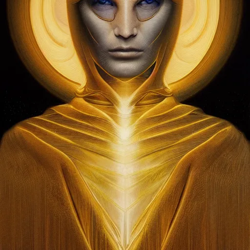 Prompt: sci - fi portrait of bene gesserit order sister by jean delville and rutkowski, mysterious, intricate, symmetry, goldenratio, hyperealistic, photoreal, 8 k resolution, highly detailed, proffesional illustration, high contrast, ambient occlusion