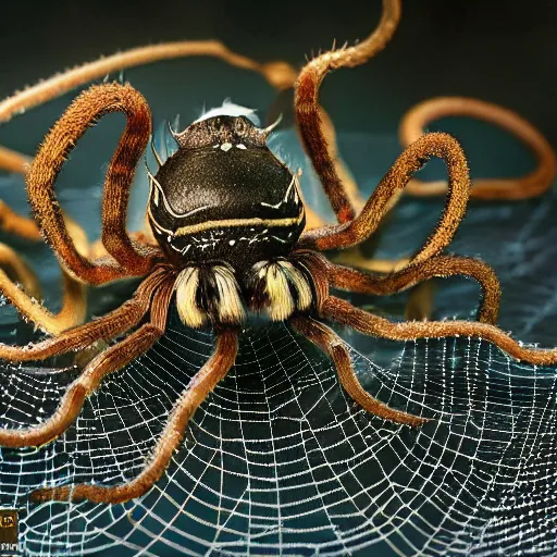 Image similar to National Geographic photo of spiders with octopus tentacles