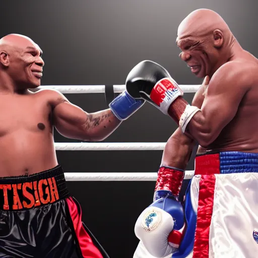 Image similar to dababy and mike tyson in a boxing ring 4 k quality super realistic