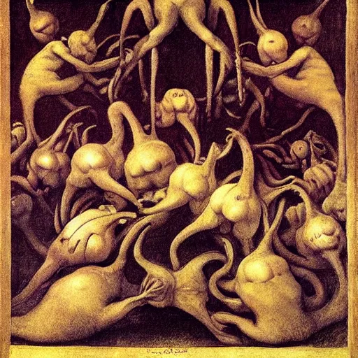 Image similar to carnivorous plants, by Odd Nerdrum, by Francisco Goya, by M.C. Escher, beautiful, eerie, surreal, colorful