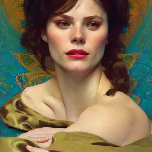 Image similar to modern woman | hyperrealistic | action pose | digital painting | trending on artstation | pinup portrait | clean | illustration | dressed | Unreal Engine 5 | 8k resolution | by Greg Rutkowski Alphonse Mucha Gustav Klimt and Mel Ramos