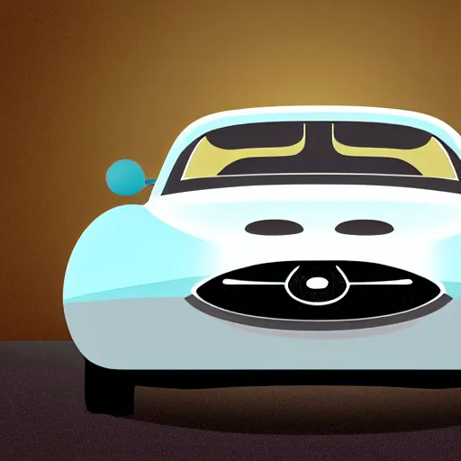 Prompt: An icon of a car in a flat design style, the car is gray and is shown from the front, the windshield is transparent, a light blue round circle is in the background