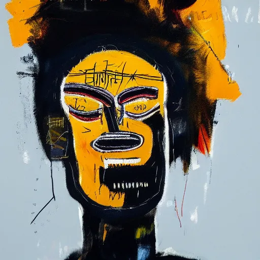 Prompt: A extremely highly detailed majestic hi-res beautiful immaculate head and shoulders painting of a strong black african man by Jean-Michel Basquiat, 8k, high textures, hyper sharp, insanely detailed and intricate, super detailed, 4k HDR high quality