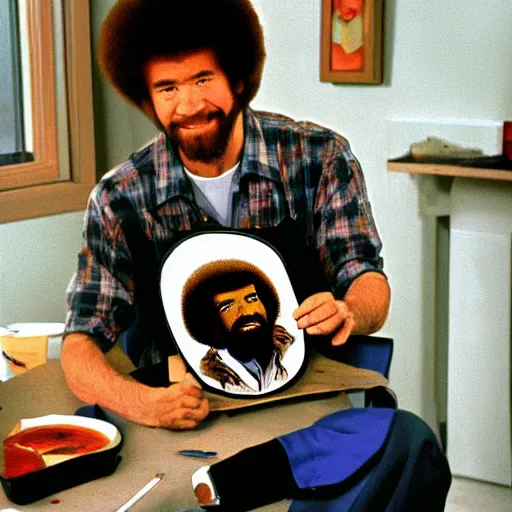 Image similar to bob ross painting an painting of bob ross, recursion