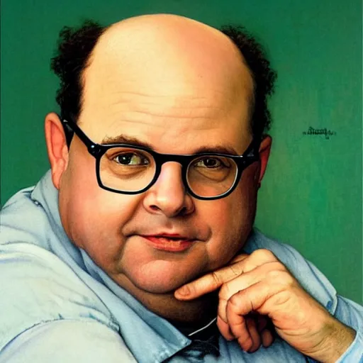 Prompt: dream Norman Rockwell portrait of Jason Alexander as George Costanza with glasses