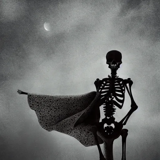 Prompt: skeleton in a dress, by mikko lagerstedt, by chris friel, by christian schloe