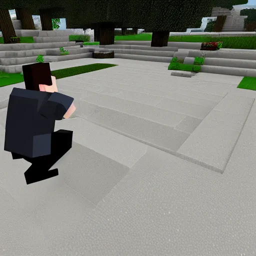 Prompt: dream from minecraft peeing on ronald reagan's grave, hyper realistic, prerendered graphics, dynamic lighting, volumetric lighting, sharp focus, hyperdetailed, realistic