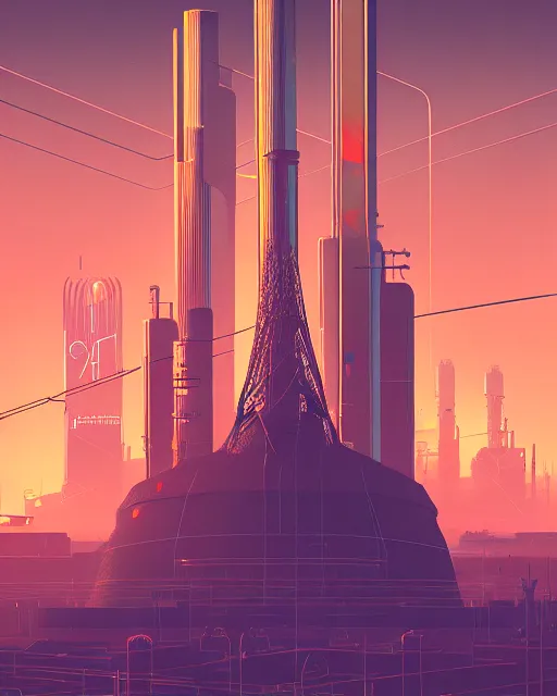 Image similar to beautiful painting of a cyberpunk marseille inspired by gustave eiffel, art by mike winkelmann, golden hour, illustration, highly detailed, simple, smooth and clean vector curves, no jagged lines, vector art, smooth, artstation