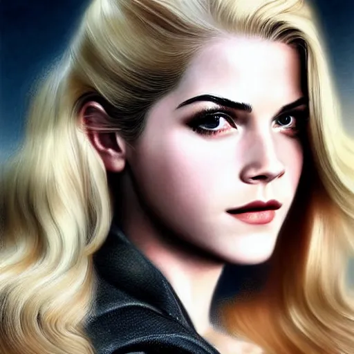 Prompt: A combination of Katheryn Winnick's and Grace Kelly's and Emma Watson's faces with blonde hair as Solid Snake from Metal Gear Solid, western, D&D, fantasy, intricate, elegant, highly detailed, digital painting, artstation, concept art, matte, sharp focus, illustration, art by Artgerm and Greg Rutkowski and Alphonse Mucha