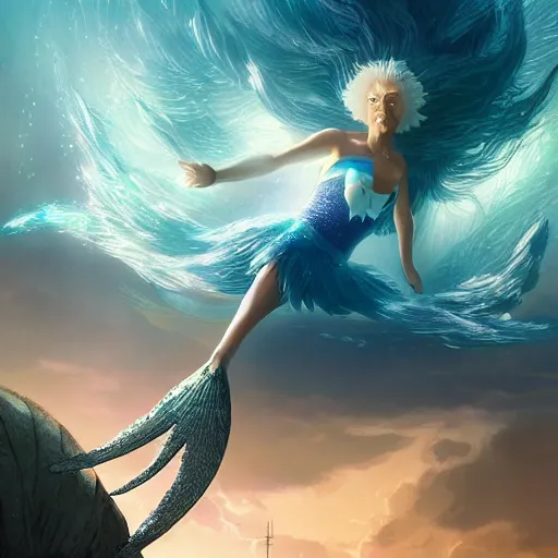 Image similar to doc brown as arielle the mermaid in water, studio ghibli, disney animation, sharp, anime key art by greg rutkowski, bloom, dramatic lighting