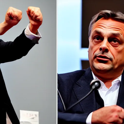 Image similar to Viktor Orban fighting Ryan Gosling