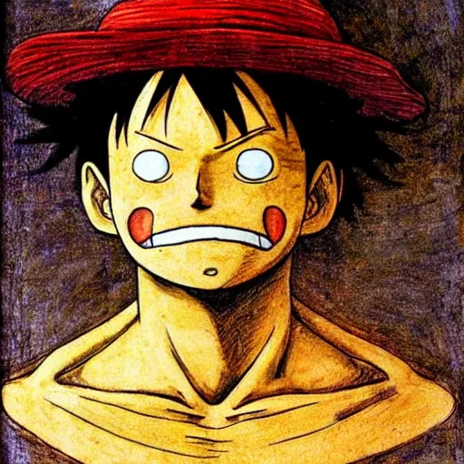 Prompt: luffy, by leonardo da vinci's, highly detailed