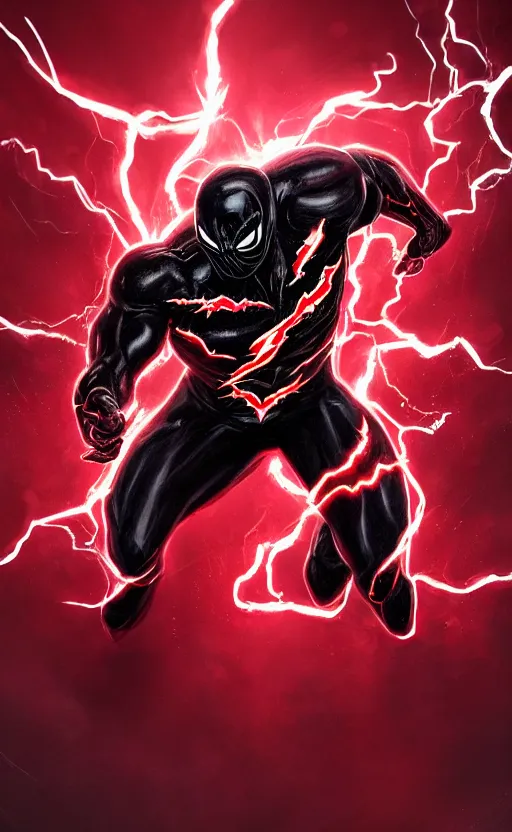 Image similar to full body portrait of venom as the flash, black and red, dynamic lighting, cinematic, ultra detailed, trending on art station, stunning visuals, creative, fantasy concept art