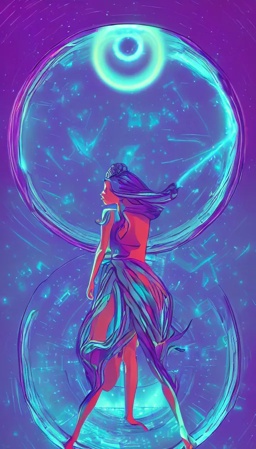 Prompt: goddess of illusion, beautiful, stunning, breathtaking, mirrors, glass, magic circle, magic doorway, fantasy, mist, bioluminescence, hyper - realistic, unreal engine, by kurzgesagt,