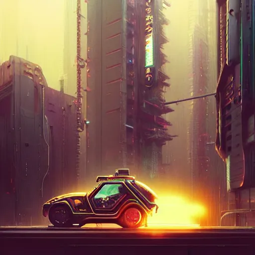 Image similar to a cyberpunk weinermobile, highly detailed epic, CG render digital painting artwork by Greg Rutkowski, John Berkey, Alexander Jansson, Kuvshinov, WLOP, Artgerm, trending on ArtStation, intricate artwork by Tooth Wu, Beeple. octane render, trending on artstation, greg rutkowski very coherent symmetrical artwork, bokeh, cinematic, hyper realism, high detail, octane render, vervia, 8k