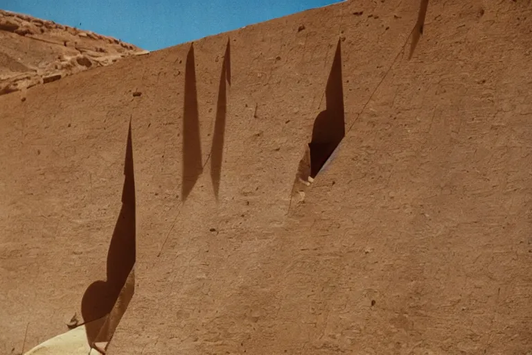 Prompt: film still of monumental gigantic post human building in the desert, by Étienne-Louis Boullée ektachrome full-HD