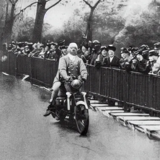 Prompt: old photo of George Washington crossing the deleware on a motorcycle