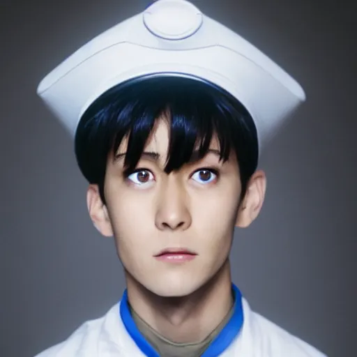 Image similar to Shinji Ikari from Neon Genesis Evangelion, live action, portrait shot,