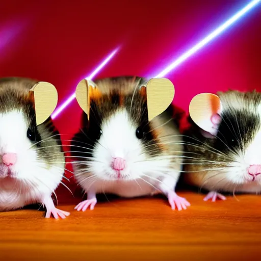 Prompt: hamsters with lazers on their heads