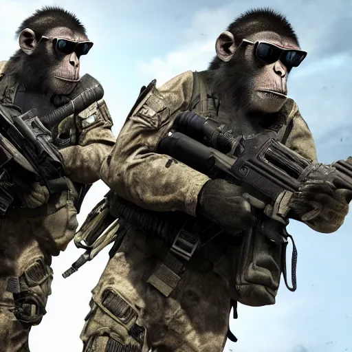 Image similar to monkey navy seals, call of duty, fully armed, 4 k, photorealistic, detailed