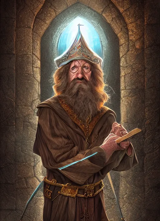 Image similar to highly detailed, hyper realistic wizard with a dungeon background by studio muti