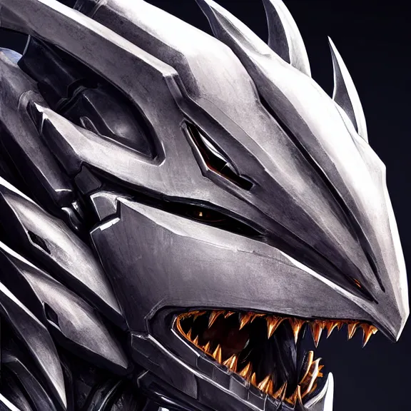 Image similar to high quality close up headshot of a cute beautiful stunning robot anthropomorphic female dragon, with sleek silver armor, a black OLED visor over the eyes, facing the camera, maw open and about to eat you, you being dragon food, the open maw being detailed and soft, highly detailed digital art, furry art, anthro art, sci fi, warframe art, destiny art, high quality, 3D realistic, dragon mawshot, furry mawshot, macro art, dragon art, Furaffinity, Deviantart