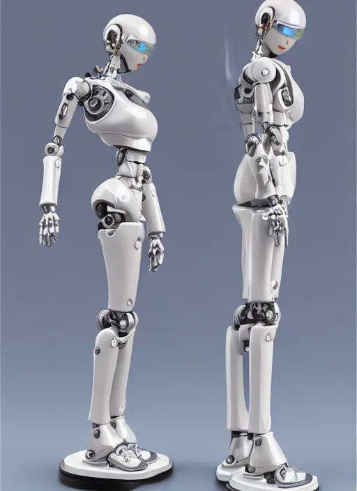 Image similar to 80mm resin detailed miniature of a female bot, Robot, human torso, robot arm, robot leg, beautiful bone structure, symmetrical facial features, Product Introduction Photos, 4K, Full body