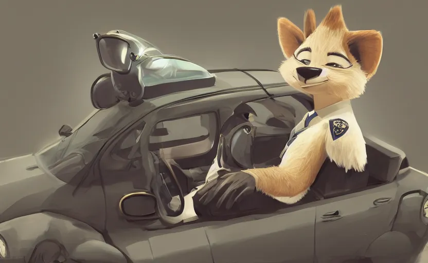 Prompt: a dressed in the police uniform anthropomorphic furry sleeping on duty in the police car, artstation hq, stylized, symmetry, modeled lighting, expressive, studio photo refined, highly detailed, hyper realistic, furry, sense of awe, zootopia style