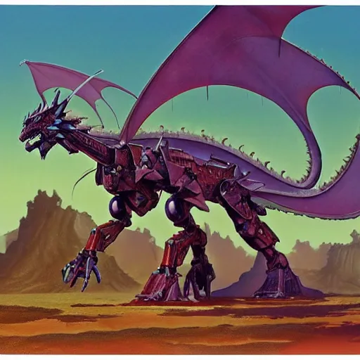 Prompt: dream Magnificent mecha-dragon hybrid by Roger Dean, by Dean Ellis, mecha, dragon , horse, artstation