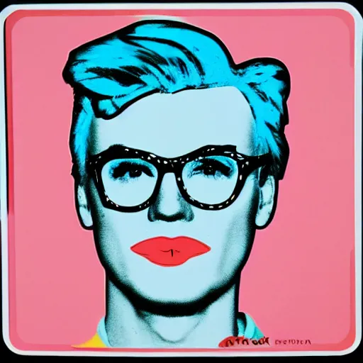 Image similar to cute cartoonish andy warhol self - portrait sticker