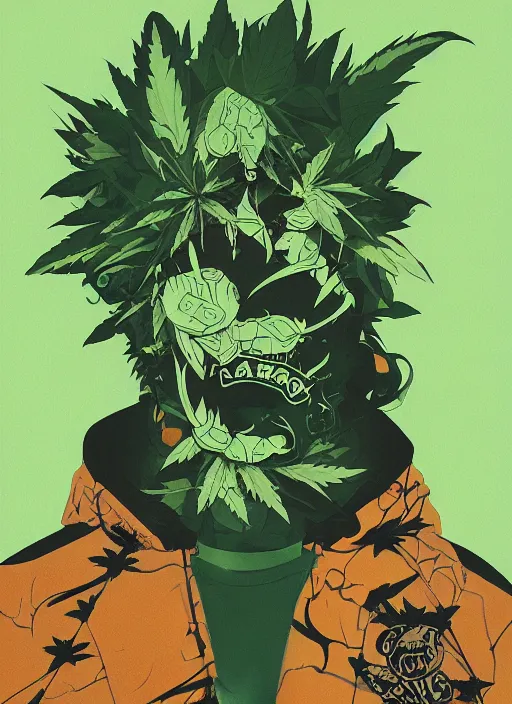 Image similar to profile picture by sachin teng x bape, marijuana, organic painting, asymmetrical, green, marijuana smoke, matte paint, hard edges, energetic