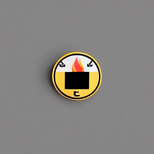 Image similar to a photo of a retro minimalistic clean fire warning enamel pin, studio lighting, behance