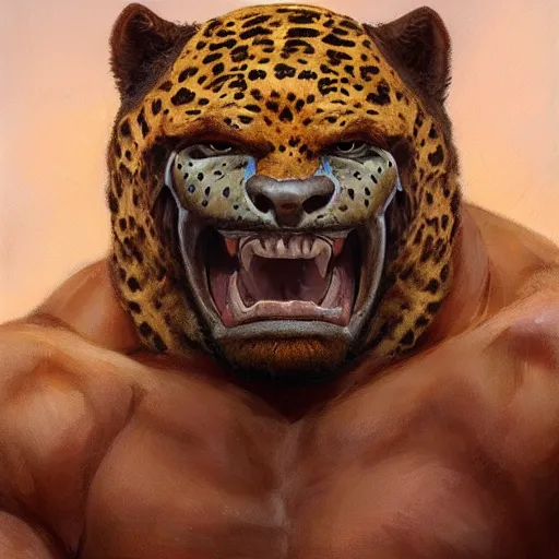 Image similar to Buff wrestler wearing a jaguar mask, closeup character portrait art by Donato Giancola, Craig Mullins, digital art, trending on artstation