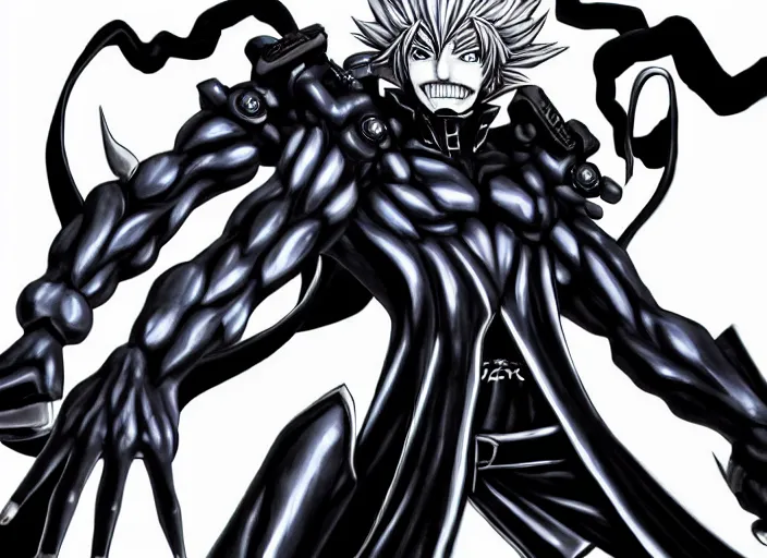 Image similar to shin megami tensei art of a demon called black! volga!!, gaz!!!! car!!!!!!!!!!!!!!!!, art by kazuma kaneko, demonic! compedium!, digital drawing, white background, high quality, highly detailed