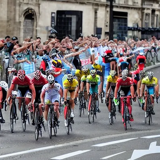 Image similar to Photo of the Tour de France, but all the bicycles are invisible