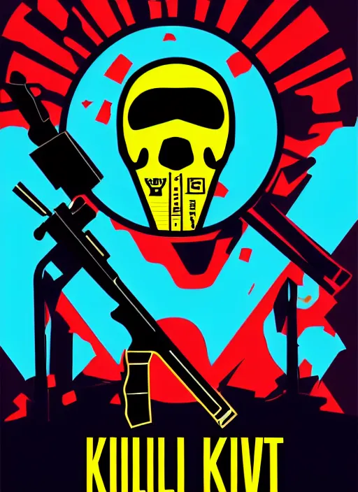 Prompt: kill to survive, shoot to kill logo. pop art, no duplicate image, glowing lights, highly detailed, digital painting, artstation, concept art, smooth, sharp focus, illustration, art by richard hamilton and mimmo rottela