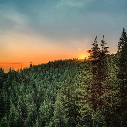 Image similar to sunset above forest, beautiful landscape, high detail, instagram photo, professional dslr photo, creative composition, beautiful composition