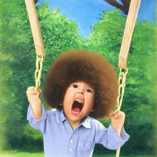 Prompt: bob ross screaming on a swingset