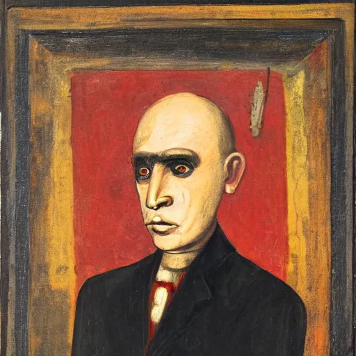 Image similar to portrait of alexander abdulov, with a red eyes, satanic body, head of old man