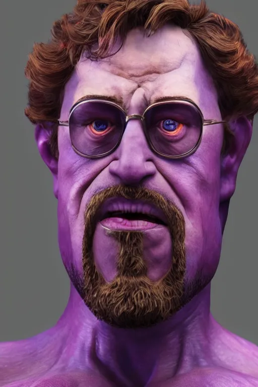 Prompt: Sam Hyde starring as Thanos, close-up, sigma male, rule of thirds, award winning photo, unreal engine, studio lighting, highly detailed features, interstellar space backdrop