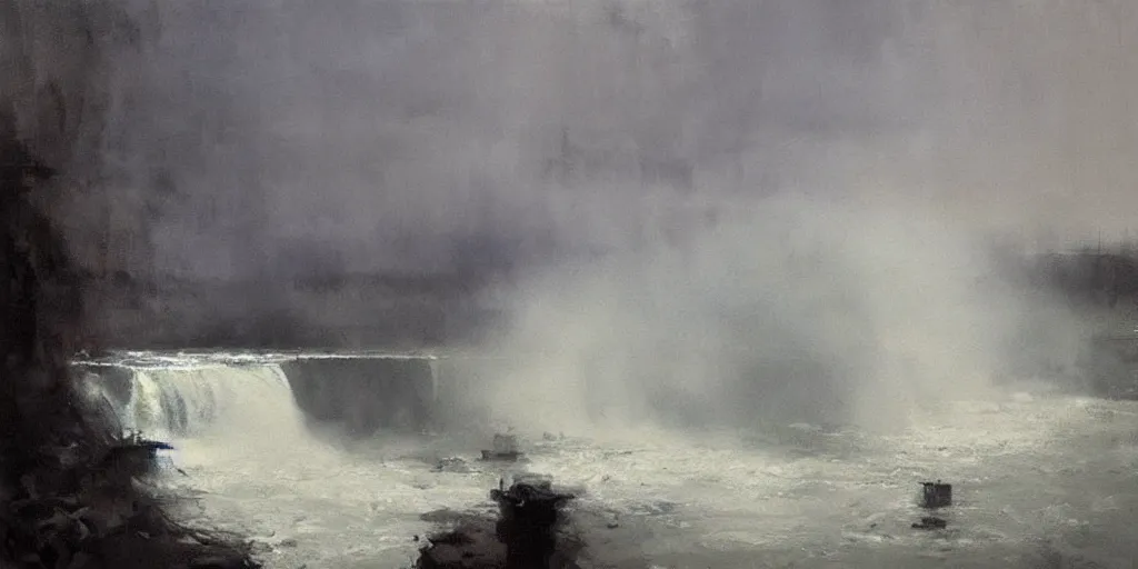 Prompt: loose gestural atmospheric painting of niagara falls by jeremy mann