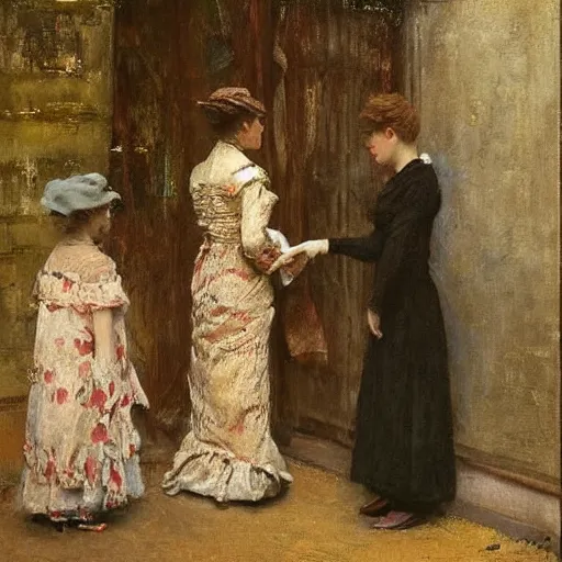 Image similar to worker and actress saying goodbye by alfred stevens