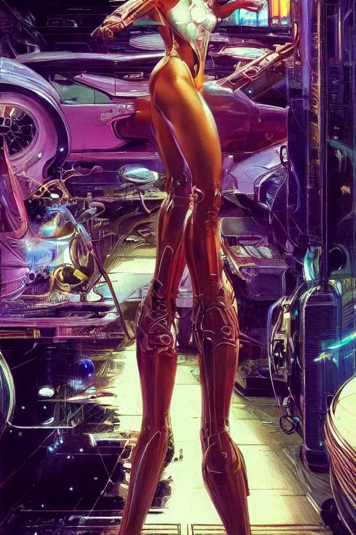 Image similar to the most amazing dream you ever had about a beautiful woman transhumanism, hyper realistic, concept art, intricate, hyper detailed, smooth, syd mead, high contrast, neon, volumetric lighting, octane, raytrace, jim lee, moebius