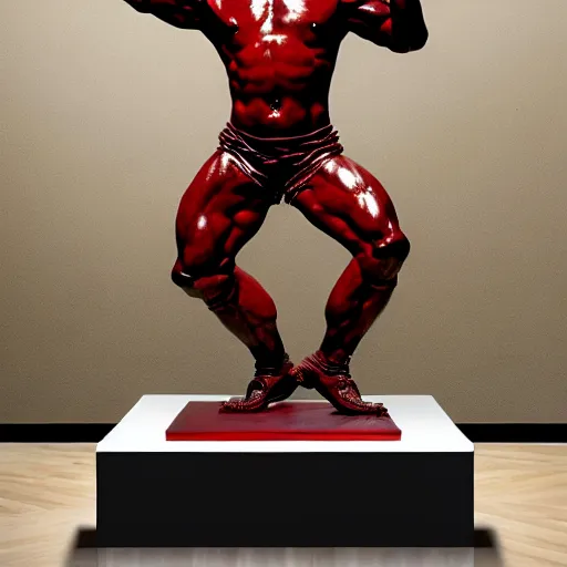 Image similar to museum van damm doing splits portrait statue monument made from porcelain brush face hand painted with iron red dragons full - length very very detailed intricate symmetrical well proportioned