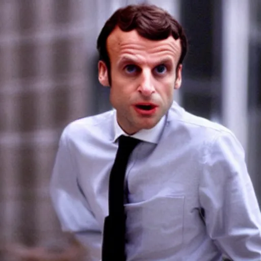 Image similar to Emmanuel Macron bubble head in American Psycho (1999)